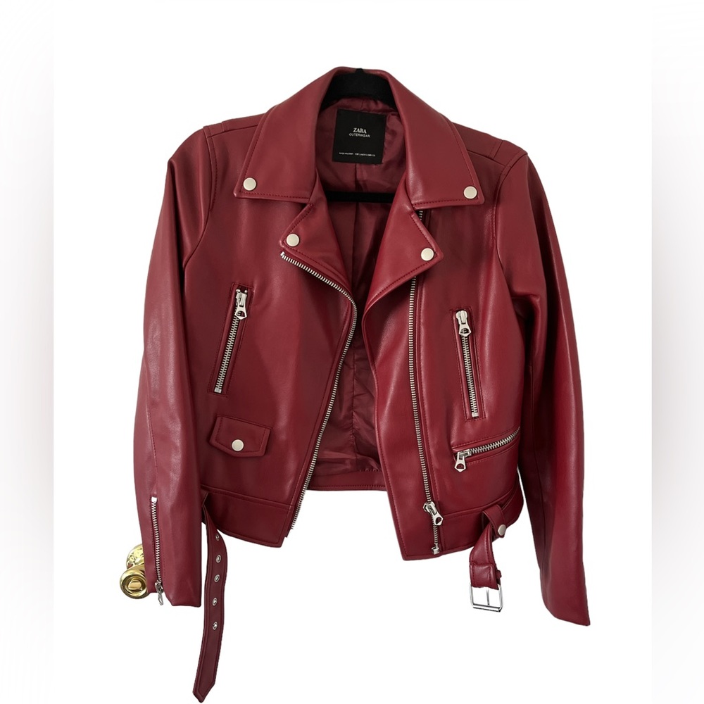 Zara red leather jacket💖